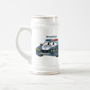 Niedliche Illustration zum Cartoon von Polizeiwage Bierglas