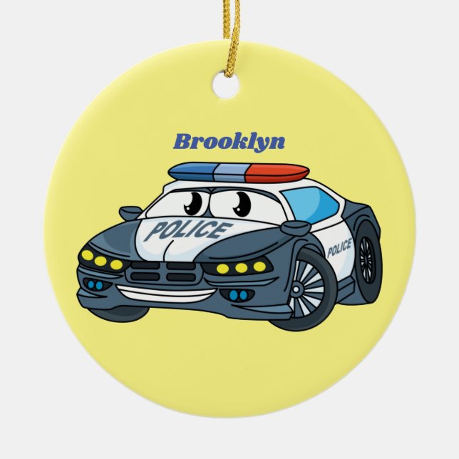 Niedliche Illustration zum Cartoon von Polizeiwage Keramik Ornament (Vorne)