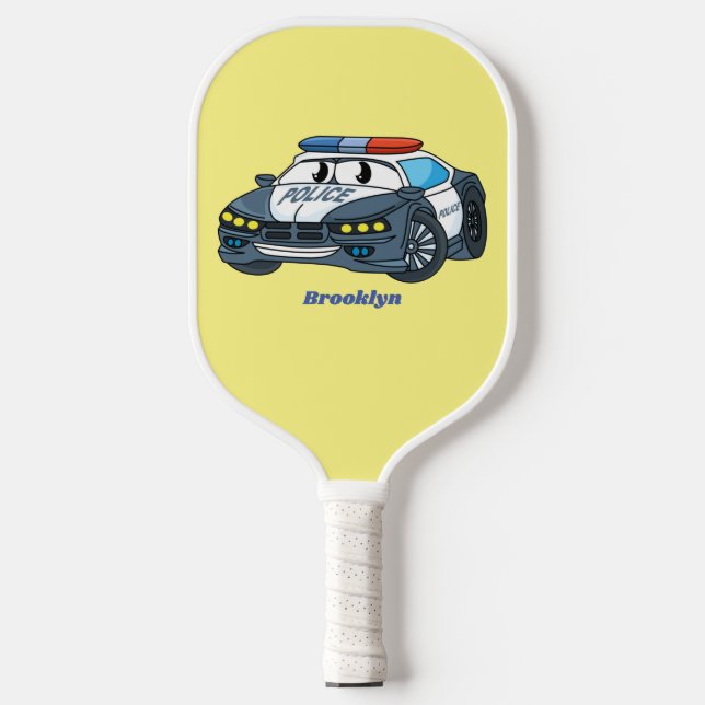 Niedliche Illustration zum Cartoon von Polizeiwage Pickleball Schläger (Vorderseite)