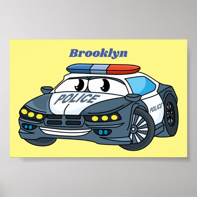 Niedliche Illustration zum Cartoon von Polizeiwage Poster (Vorne)