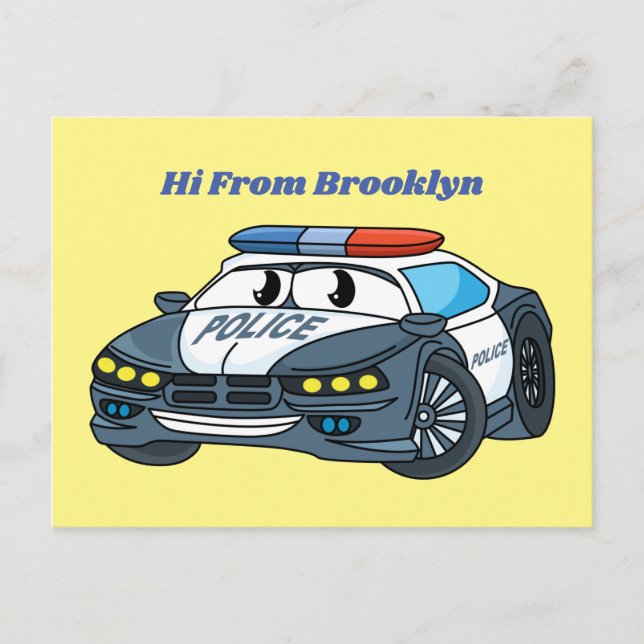 Niedliche Illustration zum Cartoon von Polizeiwage Postkarte (Vorderseite)