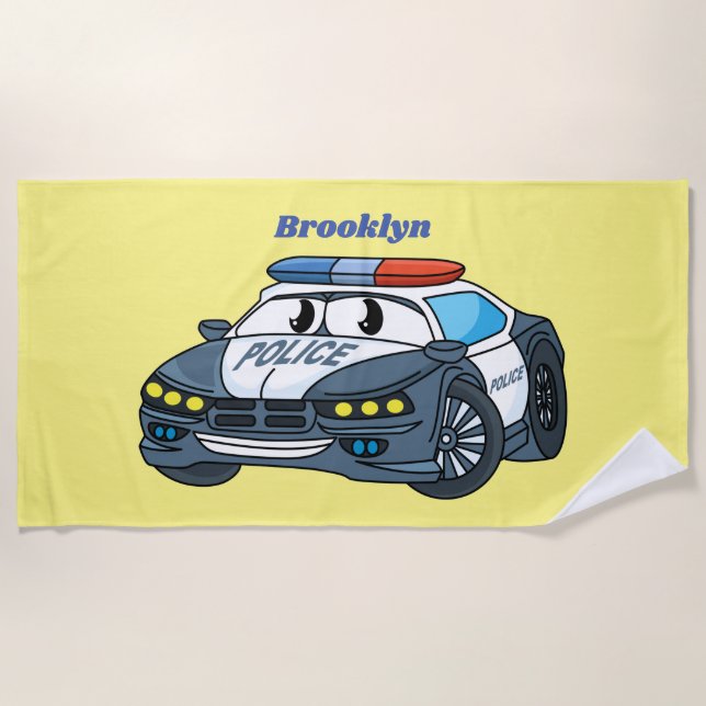 Niedliche Illustration zum Cartoon von Polizeiwage Strandtuch (Vorderseite)