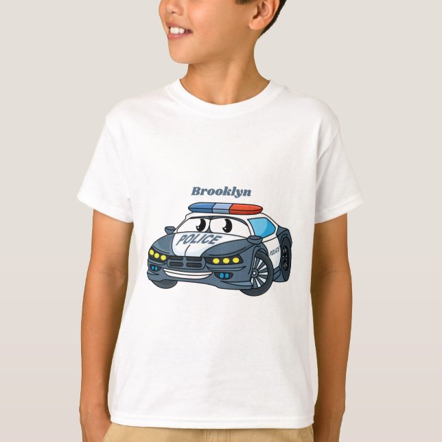 Niedliche Illustration zum Cartoon von Polizeiwage T-Shirt (Vorderseite)