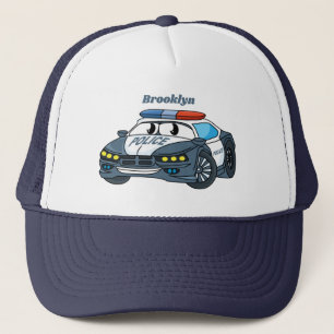 Niedliche Illustration zum Cartoon von Polizeiwage Truckerkappe