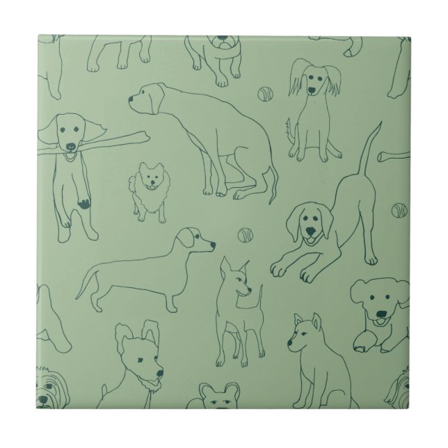 Niedliche Illustrationen von Hunden Grüne Linie Ku Fliese (Vorderseite)