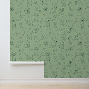 Niedliche Illustrationen von Hunden Grüne Linie Ku Tapete