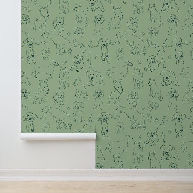 Niedliche Illustrationen von Hunden Grüne Linie Ku Tapete (Anwendung)