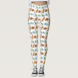 Niedliche Illustrierte Dinosaurier über weißem Mus Leggings