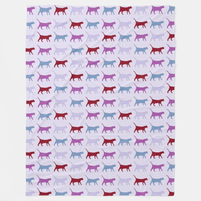 Niedliche Illustrierte Katzen Lila Muster laufen Fleecedecke (Vorderseite)