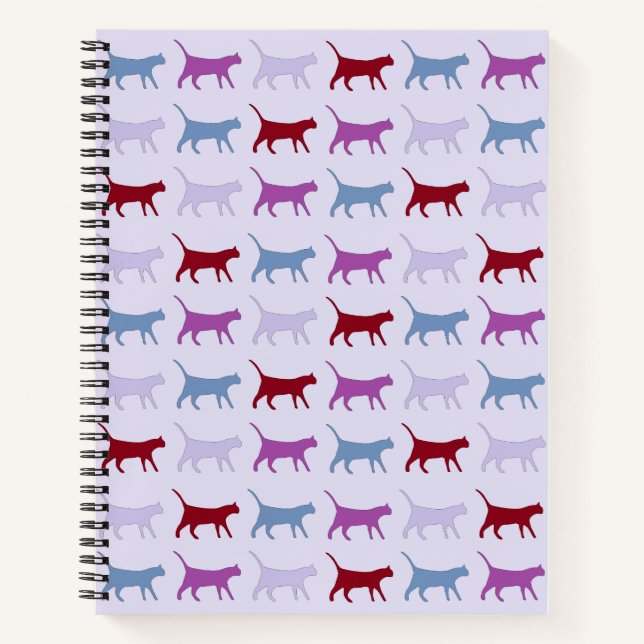 Niedliche Illustrierte Katzen Lila Muster laufen Notizbuch (Vorderseite)