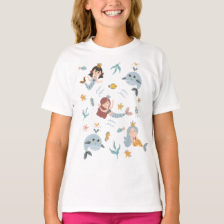 Niedliche Illustrierte Kids-Mermaids T-Shirt