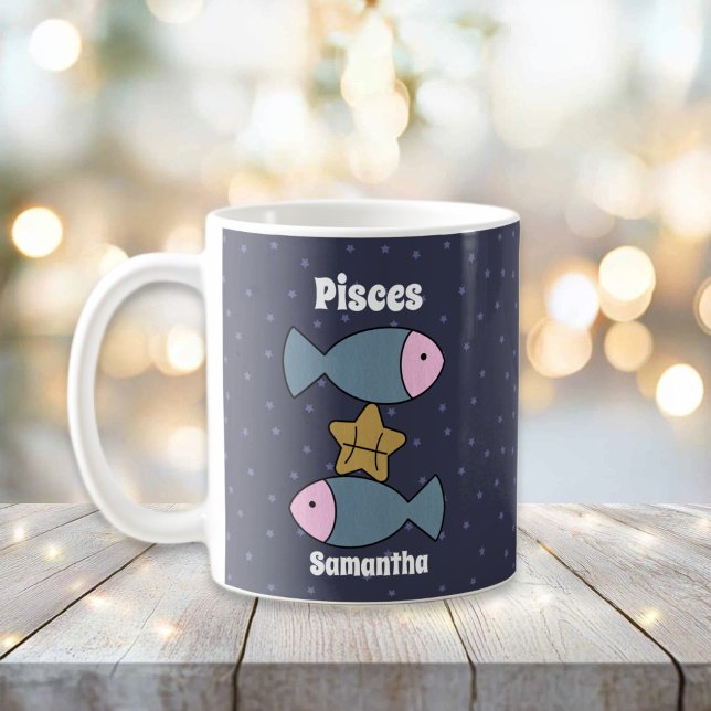 Niedliche Illustrierte Pisces Zodiac Personalisier Kaffeetasse (Cute Illustrated Pisces Zodiac Personalized Coffee Mug
)