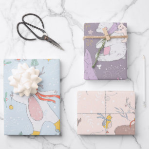 Niedliche Illustrierte Weihnachtstiere Urlaub Geschenkpapier Set