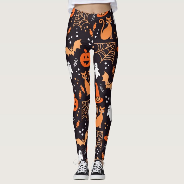 Niedliche Illustrierte Zwischenzeichen auf schwarz Leggings (Vorderseite)