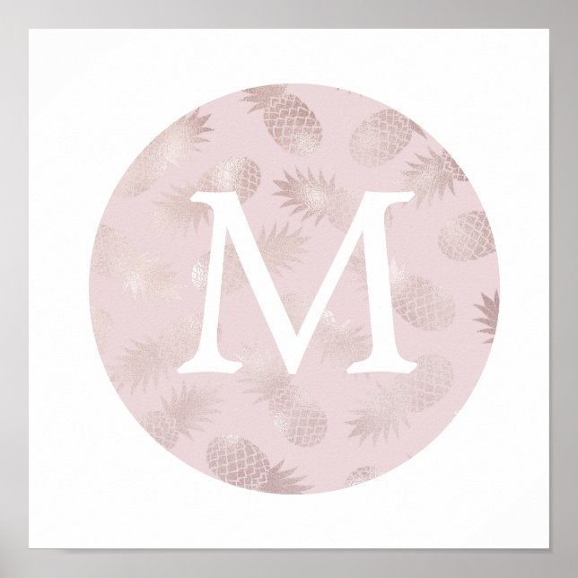 niedliche Imitate Folie Rose Ananas Monogramm Poster (Vorne)