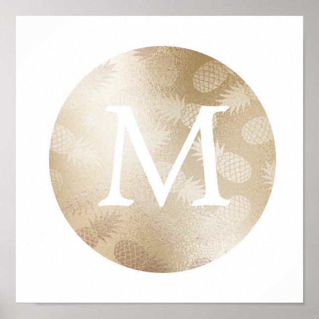 niedliche Imitate Folie Rose Ananas Monogramm Poster (Vorne)