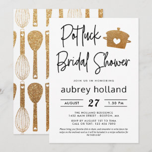 Niedliche Imitate Gold Glitzer Potluck Brautparty Einladung