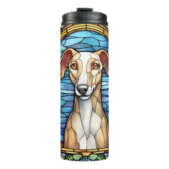 Niedliche Imitate Grauhund-Hund aus Hartglas Thermosbecher (Vorderseite)