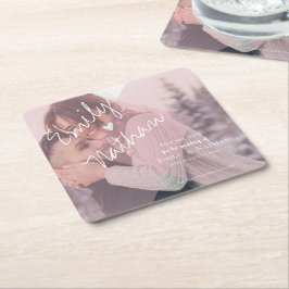 Niedliche Imitate Vellum Heart Pastel Pink Foto Ho Rechteckiger Pappuntersetzer