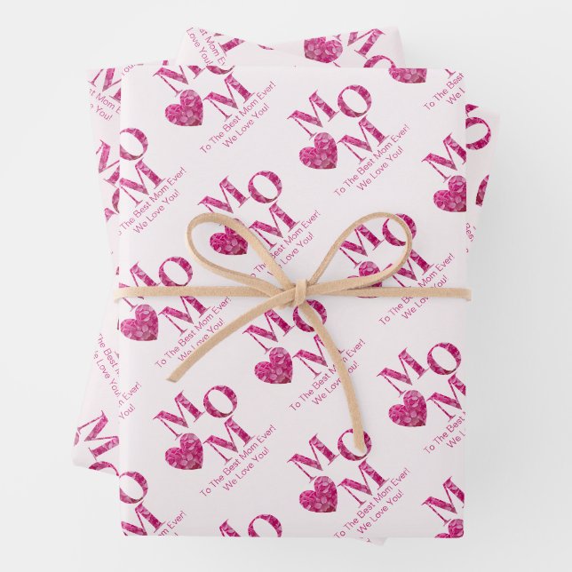 Niedliche, individuell angepasste rosa MAMA- und H Geschenkpapier Set (Beispiel)