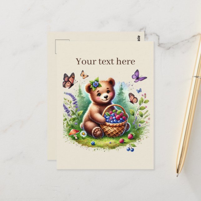 Niedliche, individuell anpassbare Tierfreunde trag Postkarte (Vorderseite/Rückseite Beispiel)