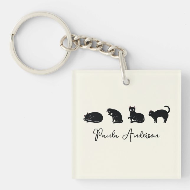 Niedliche, individuell einstellbare Schwarzkatzenk Schlüsselanhänger (Vorderseite)