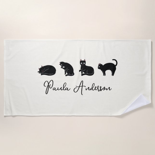 Niedliche, individuell einstellbare Schwarzkatzenk Strandtuch (Vorderseite)
