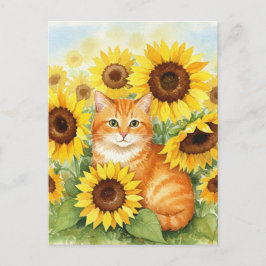 Niedliche Ingwer Katze in Sonnenblumen Postkarte