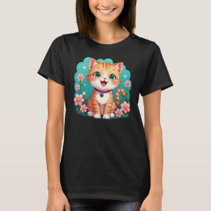 Niedliche Ingwer Katze mit Blume - Cartoon Katze T-Shirt