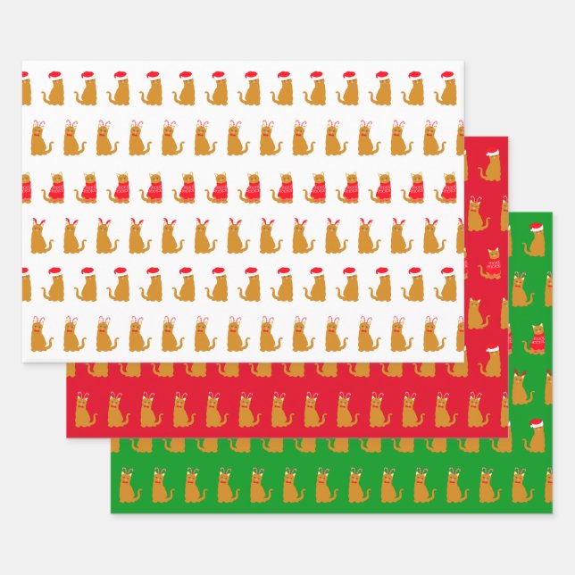 Niedliche Ingwer Katzen in sonnigen Weihnachtskost Geschenkpapier Set (Set)