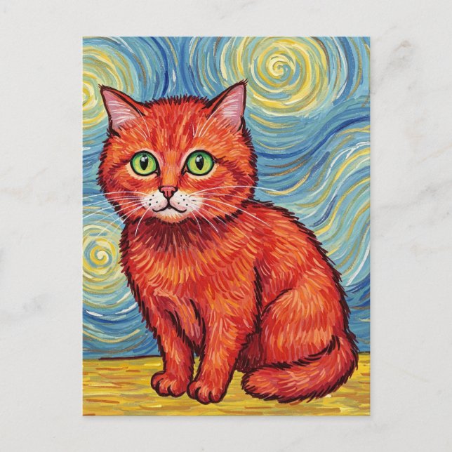 Niedliche Ingwerkatze im Stil der Van Gogh Postcar Postkarte (Vorderseite)