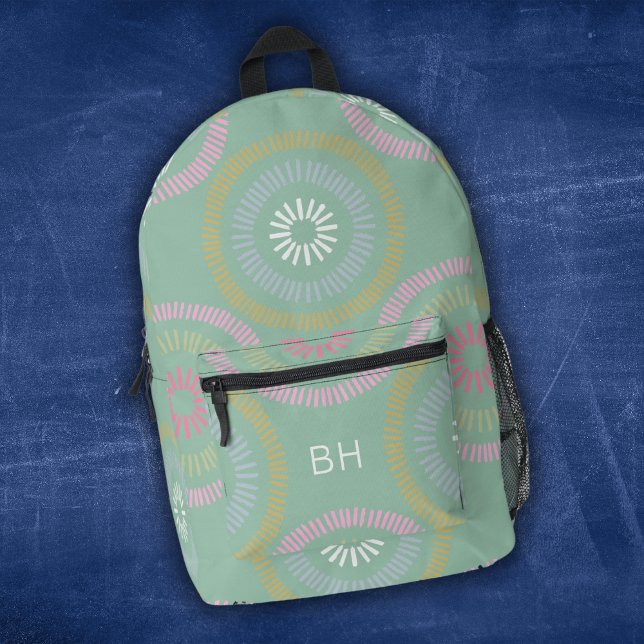 Niedliche Initialen von Girly Green und Pink Monog Bedruckter Rucksack (Von Creator hochgeladen)