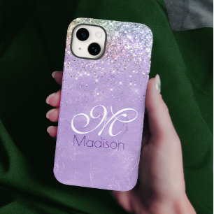 Niedliche iridescen lila lila Imitat Glitzer Monog Case-Mate iPhone 14 Hülle