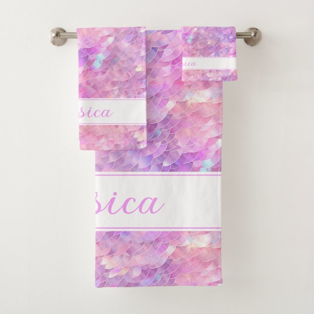 Niedliche Iridescent Unicorn Ombre Glitzer Monogra Badhandtuch Set (Insitu)