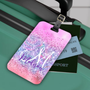 Niedliche Iridescent unicorn ombre Glitzer Monogra Gepäckanhänger