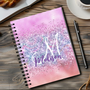 Niedliche Iridescent unicorn ombre Glitzer Monogra Notizblock