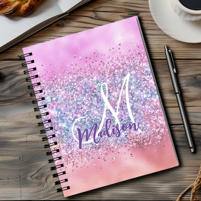 Niedliche Iridescent unicorn ombre Glitzer Monogra Notizblock (Von Creator hochgeladen)