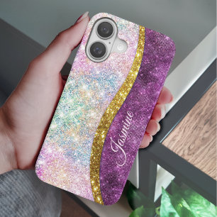 Niedliche iridestische Fuchsia-Imitate Glitzer Mon iPhone 16 Hülle