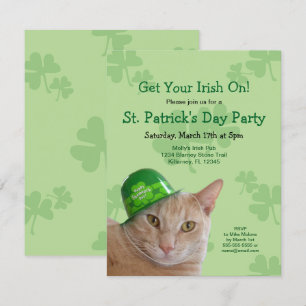 Niedliche Irish Cat St. Patrick's Day Party Einlad Einladung