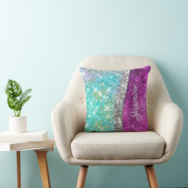 Niedliche irisierende lila aquamarine Imitat Glitz Kissen (Stuhl )