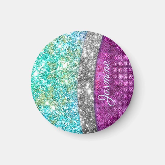 Niedliche irisierende lila aquamarine Imitat Glitz Magnet (Vorne)