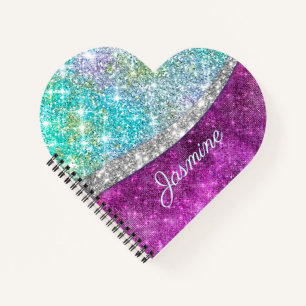 Niedliche irisierende lila aquamarine Imitat Glitz Notizbuch