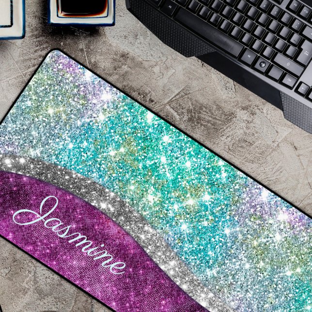 Niedliche irisierende lila aquamarine Imitat Glitz Schreibtischunterlage (Von Creator hochgeladen)