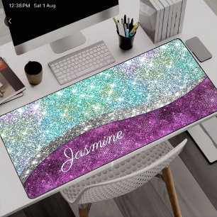 Niedliche irisierende lila aquamarine Imitat Glitz Schreibtischunterlage