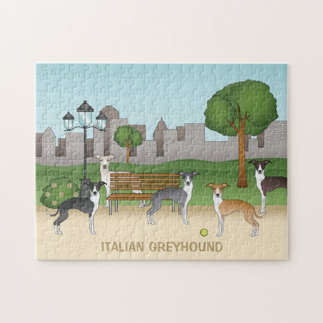 Niedliche italienische Greyhound Hunde im Park Car (Horizontal)