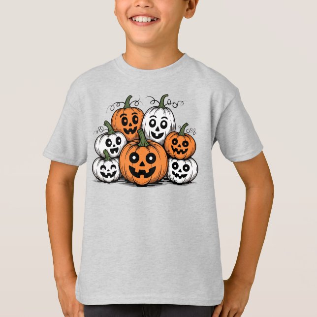 Niedliche Jack-o''Lantern Crowd T-Shirt (Vorderseite)