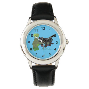 Niedliche Jaguar-Schwarzpanther-Katze-Cartoon-Abbi Armbanduhr