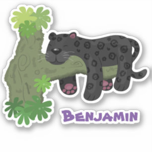 Niedliche Jaguar-Schwarzpanther-Katze-Cartoon-Abbi Aufkleber
