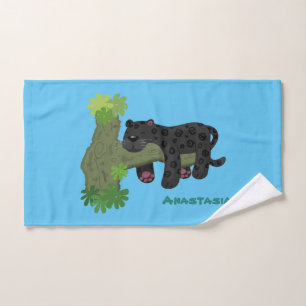 Niedliche Jaguar-Schwarzpanther-Katze-Cartoon-Abbi Badhandtuch Set