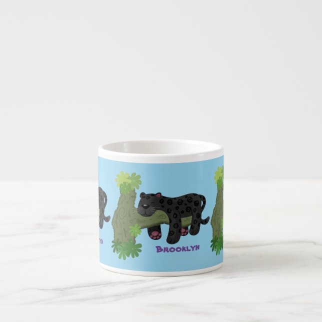 Niedliche Jaguar-Schwarzpanther-Katze-Cartoon-Abbi Espressotasse (Vorderseite)